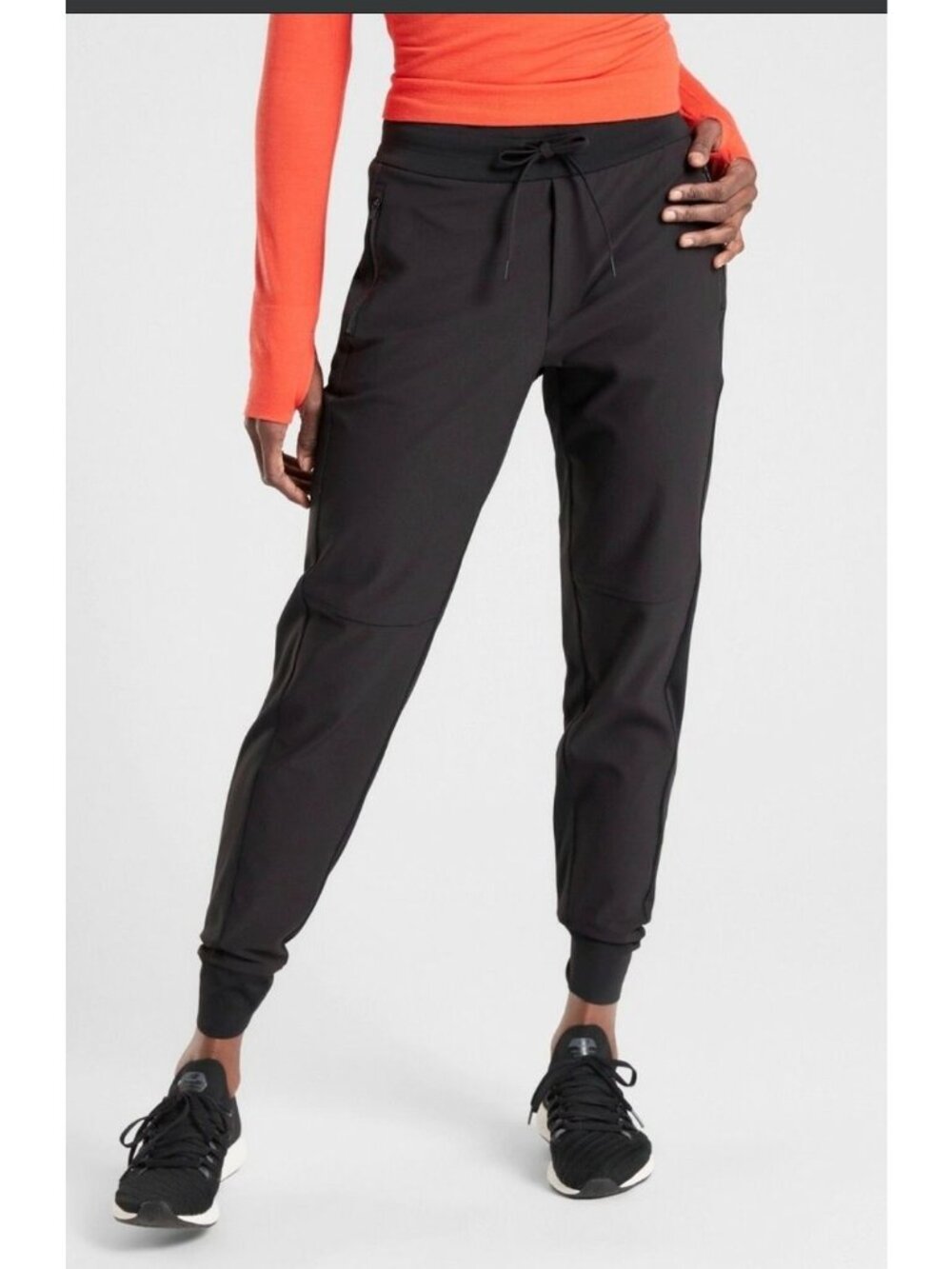 Athleta Headlands Hybrid Trek Mid Rise Black Gray Jogger Pants Drawstring Size 6